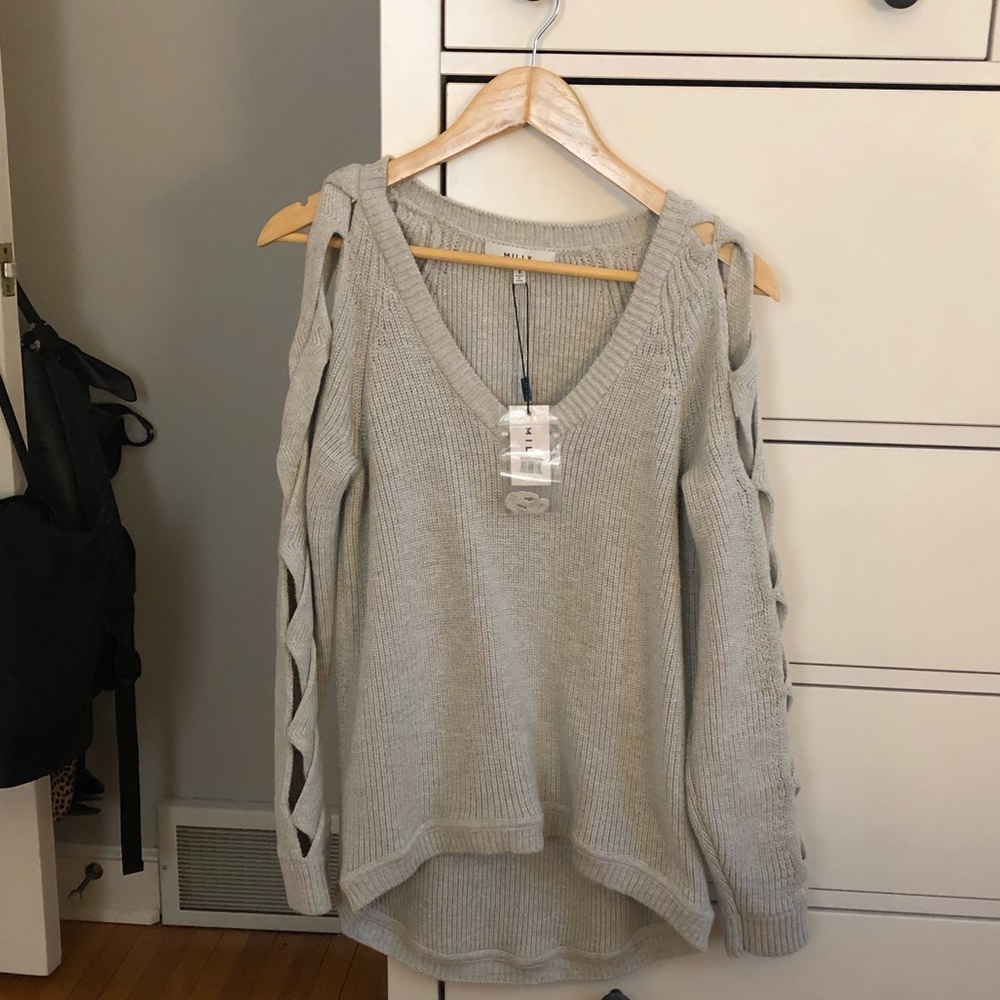 Milly cutout sleeve grey sweater